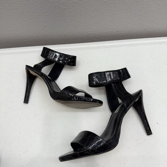 Karl Lagerfeld Paris Heels Size 7 Olivia Black Patent Leather Croc Embossed Shoe - Picture 8 of 8